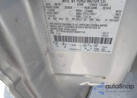 2007 Ford F-150 Fx4/Lariat/Xlt из США, поврежденный, VIN 1FTPW14V97FB85715